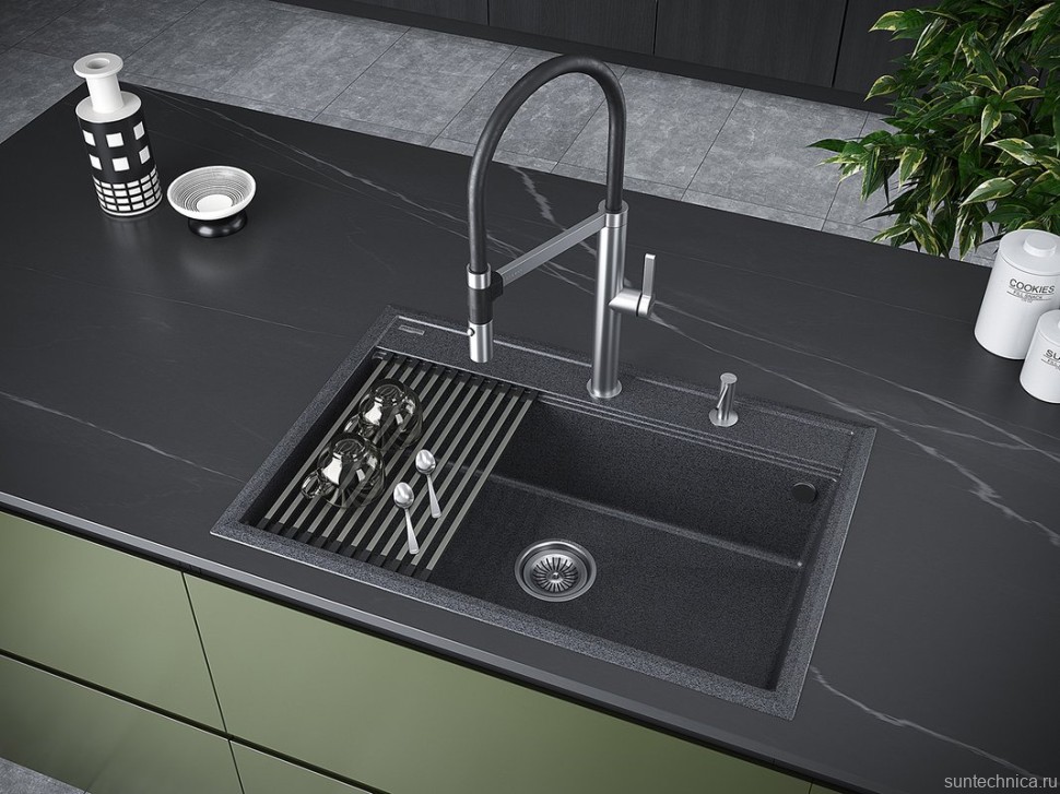 Комплект Мойка Paulmark Stepia 80 PM117551-DG графит + Измельчитель Intenso