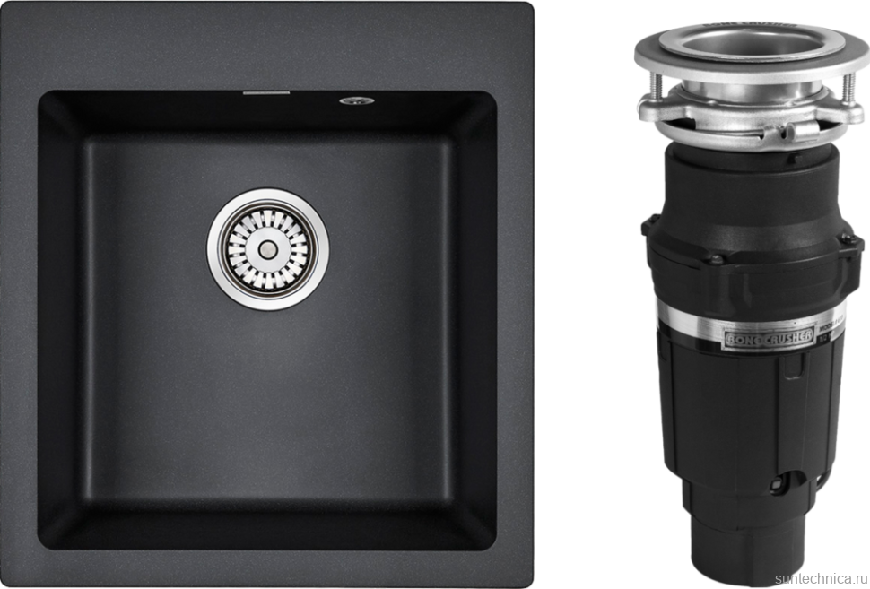 Комплект Мойка Paulmark Kante 45 PM104651-BL черная + Измельчитель Bone Crusher BC 610-AS