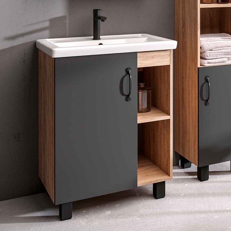 Тумба с раковиной Grossman Флай 60 дуб сонома, серая