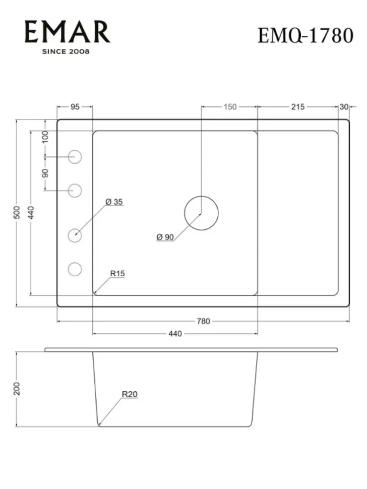 Мойка кухонная Emar Quartz EMQ-1780.Q антрацит