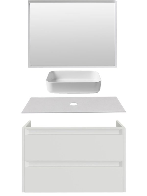 Мебель для ванной комнаты Allen Brau Fantasy 2.0 100 матовый белый, столешница бежевая, раковина Fantasy Quad 50, белая