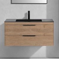 Тумба с раковиной Vincea Chiara 2D 100, 2 ящика, натуральный дуб, с черной раковиной