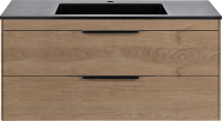 Тумба с раковиной Vincea Chiara 2D 100, 2 ящика, натуральный дуб, с черной раковиной