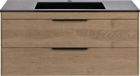 Тумба с раковиной Vincea Chiara 2D 100, 2 ящика, натуральный дуб, с черной раковиной