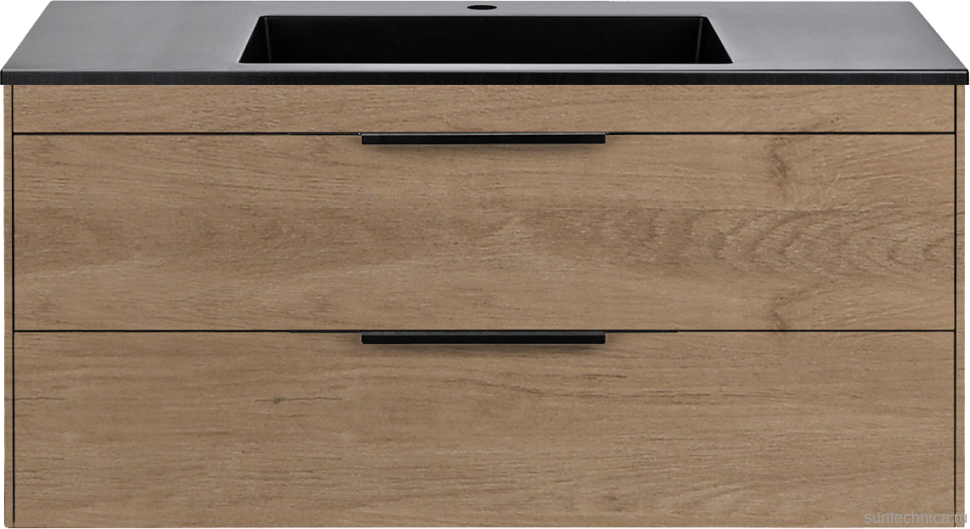 Тумба с раковиной Vincea Chiara 2D 100, 2 ящика, натуральный дуб, с черной раковиной