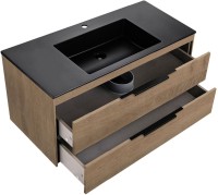 Тумба с раковиной Vincea Chiara 2D 100, 2 ящика, натуральный дуб, с черной раковиной
