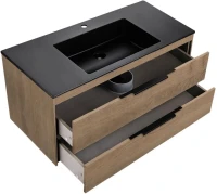 Тумба с раковиной Vincea Chiara 2D 100, 2 ящика, натуральный дуб, с черной раковиной