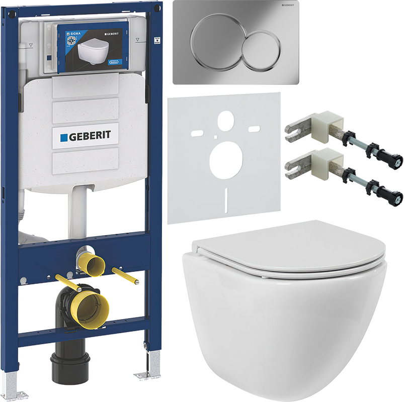 Комплект Унитаз подвесной BelBagno Amanda BB051CHR безободковый + Крышка BB870SC с микролифтом + Инсталляция Geberit Duofix UP 320 111.300.00.5 + Кнопка Sigma 01 115.770.21.5 хром + Крепления 111.815.00.1 к стене + Звукоизоляция