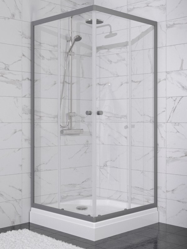 Душевой уголок Triton Вента -Графит 90х90, профиль вороненая сталь, стекло прозрачное, с поддоном