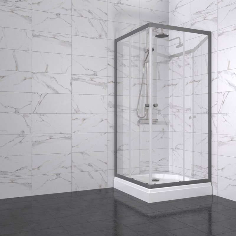 Душевой уголок Triton Вента -Графит 90х90, профиль вороненая сталь, стекло прозрачное, с поддоном