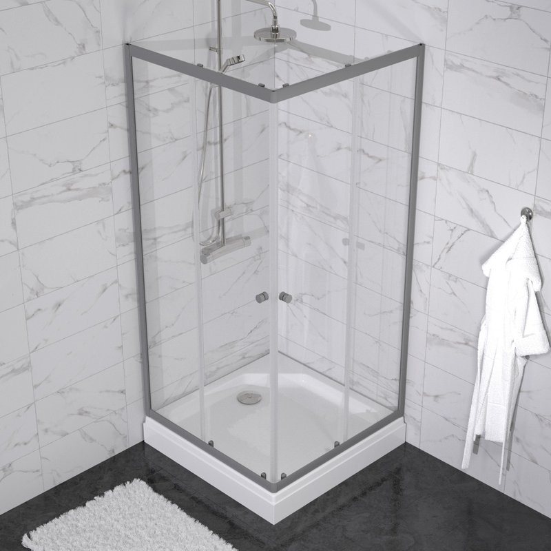 Душевой уголок Triton Вента -Графит 90х90, профиль вороненая сталь, стекло прозрачное, с поддоном