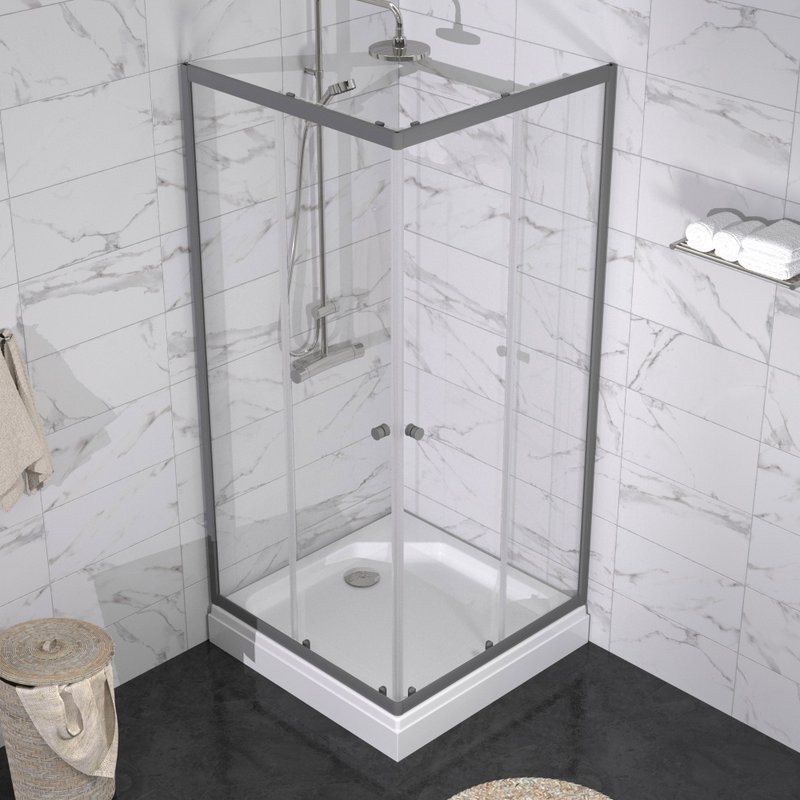 Душевой уголок Triton Вента -Графит 90х90, профиль вороненая сталь, стекло прозрачное, с поддоном