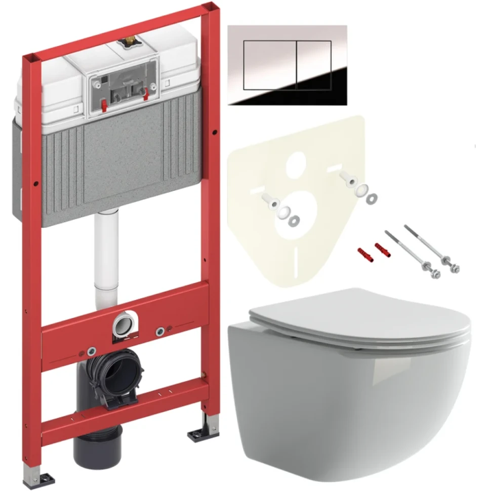 Комплект Унитаз подвесной Ceramicanova Forma CN3009 безободковый + Инсталляция TECE Now 9400412 4 в 1 с кнопкой смыва
