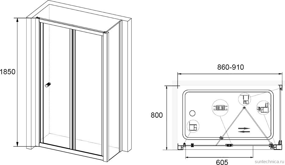 Душевой уголок RGW Classic CL-21+80 см (86-91)x80x185 профиль хром, стекло прозрачное