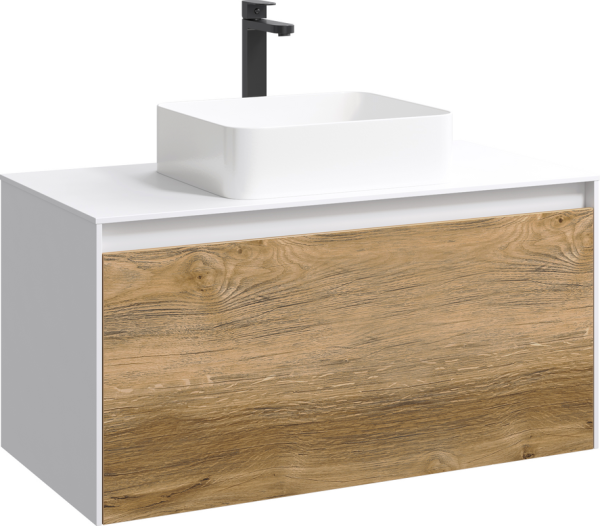 Тумба с раковиной Aqwella 5 stars Mobi 100 белая, дуб балтийский