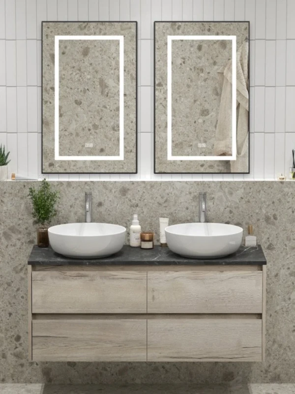 Мебель для ванной комнаты BelBagno Kraft 120 для двоих, с двумя чашами, 4 ящика, rovere galifax bianco