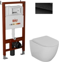 Комплект Унитаз подвесной Bauedge Bau Dream безободковый, с микролифтом + Инсталляция Bau Pro + Кнопка Dream, черная