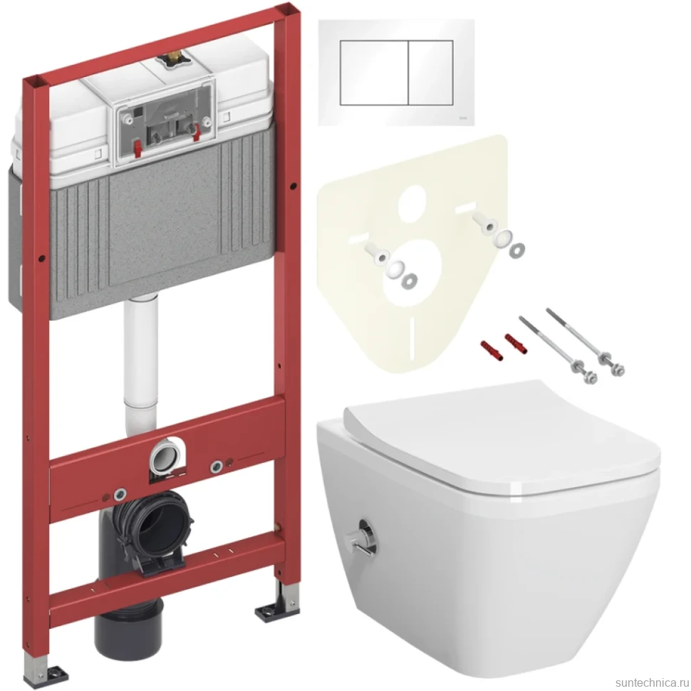 Комплект Унитаз подвесной VitrA Integra Square 7082B003-7209 с функцией биде + Крышка Integra Square 191-003-009 с микролифтом + Инсталляция TECE Base 9400413 4 в 1 с кнопкой смыва