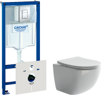 Комплект Унитаз подвесной Ceramicanova Forma CN3009 безободковый + Инсталляция Grohe Rapid SL 38772001 3 в 1 с кнопкой смыва + Шумоизоляция 37131000