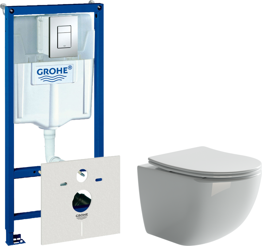 Комплект Унитаз подвесной Ceramicanova Forma CN3009 безободковый + Инсталляция Grohe Rapid SL 38772001 3 в 1 с кнопкой смыва + Шумоизоляция 37131000