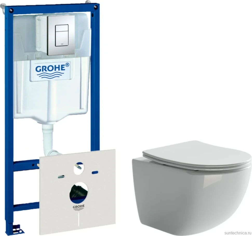 Комплект Унитаз подвесной Ceramicanova Forma CN3009 безободковый + Инсталляция Grohe Rapid SL 38772001 3 в 1 с кнопкой смыва + Шумоизоляция 37131000