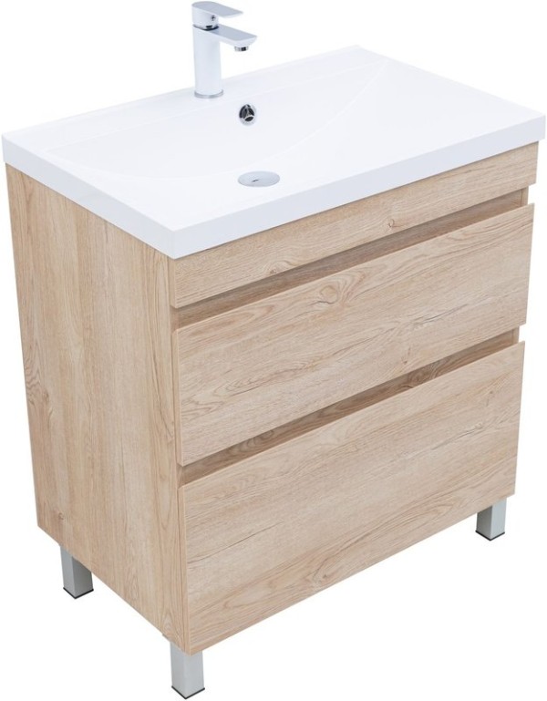 Тумба под раковину без столешницы Aquanet Нота New 75 напольная, 2 ящика, дуб светлый