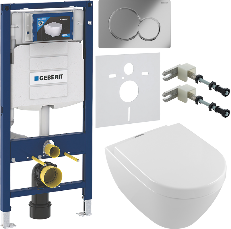 Комплект Унитаз подвесной Villeroy & Boch Subway 2.0 + Крышка 9M68 S101 с микролифтом, петли хром + Инсталляция Geberit Duofix UP 320 111.300.00.5 + Кнопка Sigma 01 115.770.21.5 хром + Крепления 111.815.00.1 к стене + Звукоизоляция