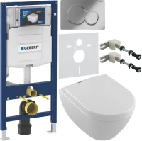 Комплект Унитаз подвесной Villeroy & Boch Subway 2.0 + Крышка 9M68 S101 с микролифтом, петли хром + Инсталляция Geberit Duofix UP 320 111.300.00.5 + Кнопка Sigma 01 115.770.21.5 хром + Крепления 111.815.00.1 к стене + Звукоизоляция