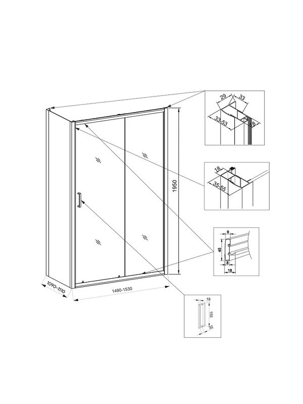 Душевой уголок Veconi Rovigo RV-046 150x110x195, профиль матовый хром, стекло прозрачное
