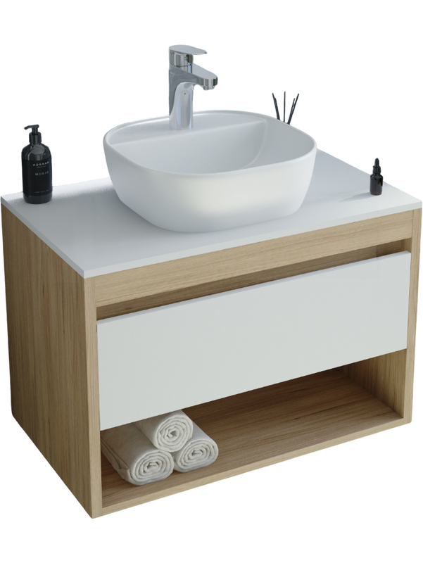 Тумба с раковиной Teymi Ritta 65 дуб эврика, матовая белая, раковина Solli 40