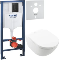 Комплект Унитаз подвесной Villeroy & Boch Subway 3.0 4670TS01 alpin, сиденье с микролифтом + Инсталляция Grohe Solido 38811KF0 3 в 1 с кнопкой смыва + Звукоизоляция