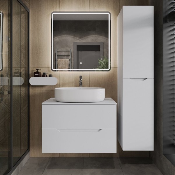 Мебель для ванной комнаты Orange Line 80 подвесная, 2 ящика, матовая белая с раковиной B04-600W