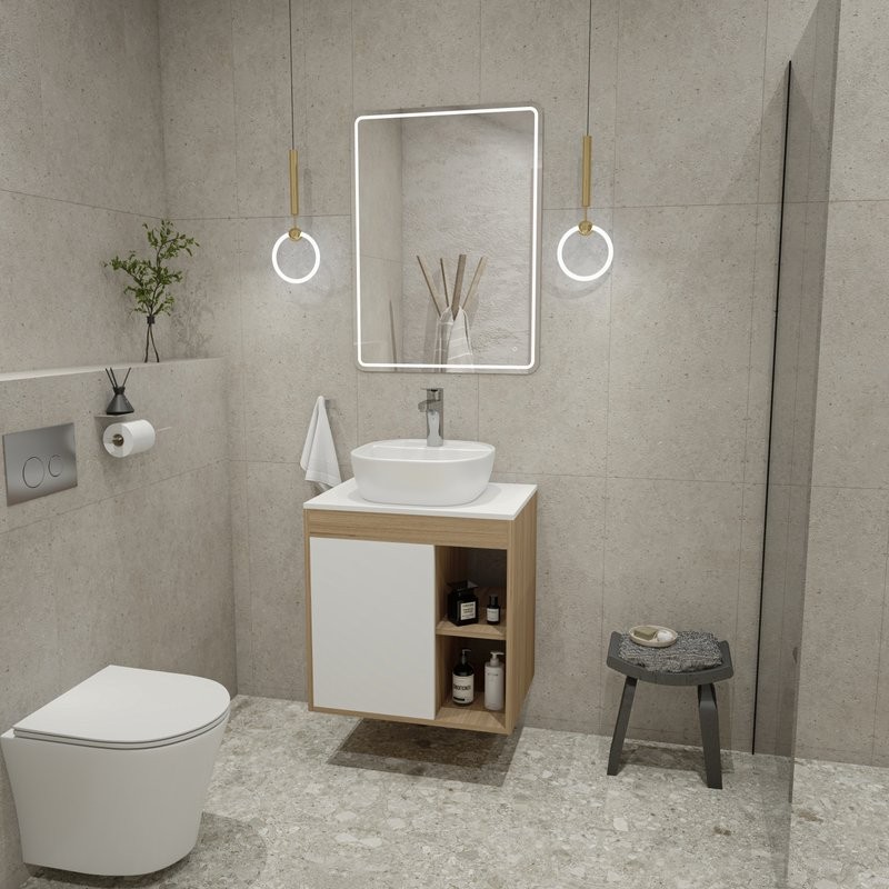 Тумба с раковиной Teymi Nura 60 дуб эврика, матовая белая, раковина Solli 40