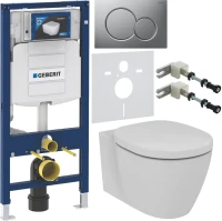 Комплект Унитаз подвесной Ideal Standard Connect AquaBlade E047901 + Крышка + Инсталляция Geberit Duofix UP 320 111.300.00.5 + Кнопка Sigma 01 115.770.JQ.5 лакированная, матовый хром + Крепления 111.815.00.1 к стене + Звукоизоляция