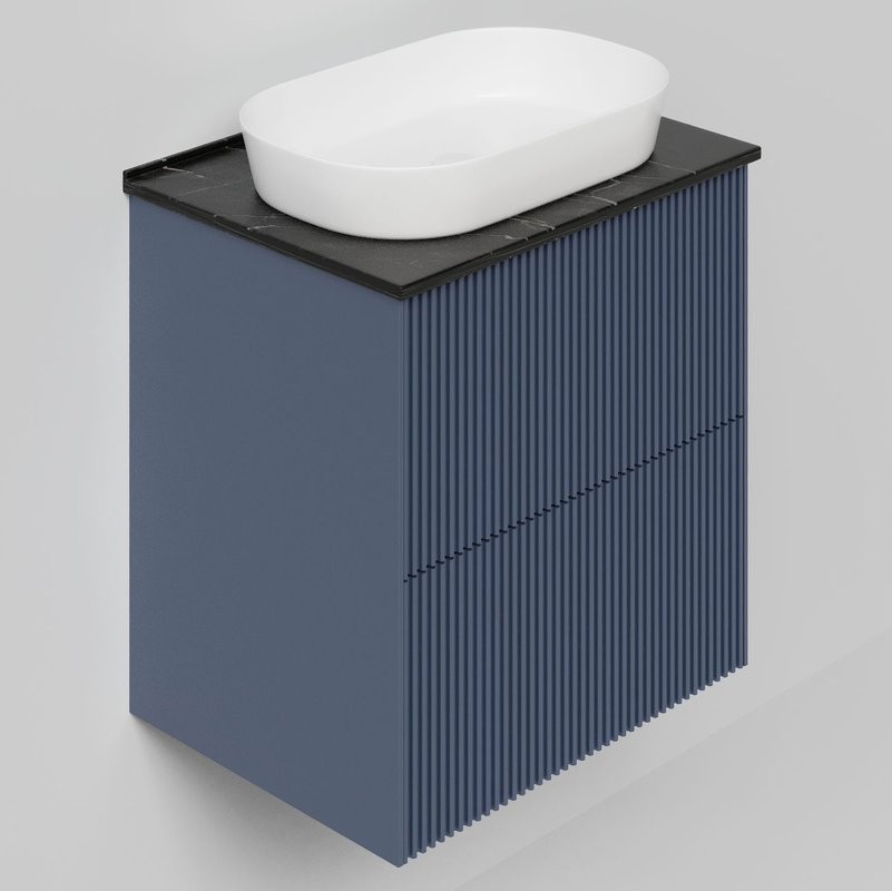 Тумба под раковину со столешницей La Fenice Terra Twin Blu Grigio 60 подвесная, синяя матовая, столешница черный мрамор