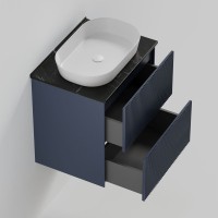 Тумба под раковину со столешницей La Fenice Terra Twin Blu Grigio 60 подвесная, синяя матовая, столешница черный мрамор