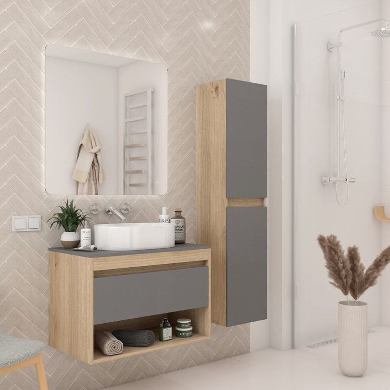 Тумба подвесная Teymi Ritta 75, ящик с доводчиком, цвет дуб эврика/графит матовый T60525