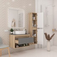 Тумба подвесная Teymi Ritta 75, ящик с доводчиком, цвет дуб эврика/графит матовый T60525