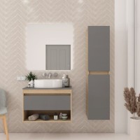 Тумба подвесная Teymi Ritta 75, ящик с доводчиком, цвет дуб эврика/графит матовый T60525