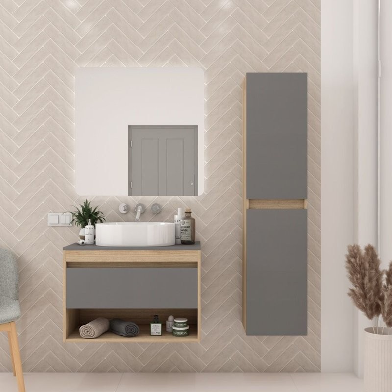 Тумба подвесная Teymi Ritta 75, ящик с доводчиком, цвет дуб эврика/графит матовый T60525