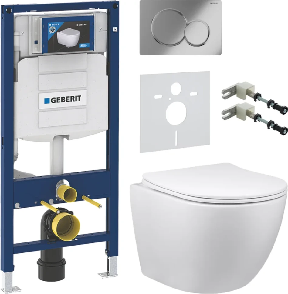 Комплект Унитаз подвесной Vincea Globo + Крепления Geberit Duofix 111.815.00.1 к стене + Звукоизоляция + Инсталляция UP 320 111.300.00.5 + Кнопка Sigma 01 115.770.21.5 хром