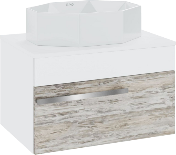 Тумба с раковиной Runo Вудлайн 65 подвесная, скандинавский дуб, раковина Cristallo 50