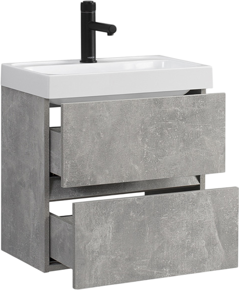 Тумба с раковиной Belux Бостон 50 подвесная, бетон чикаго светло-серый, 2 ящика