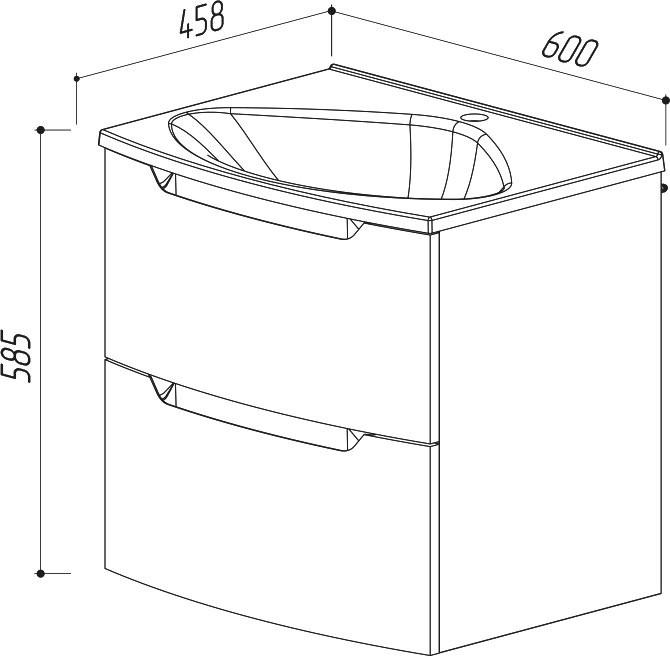 Тумба с раковиной Belux Ганновер 60 подвесная, silver, 2 ящика