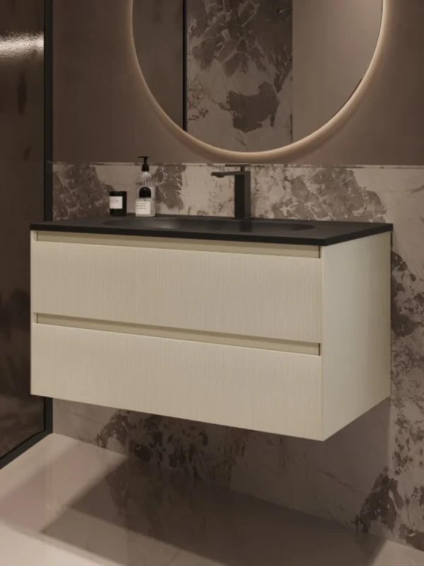 Тумба с раковиной Vincea Welle 100 m.beige soft-touch, раковина VCB-4H100A антрацит