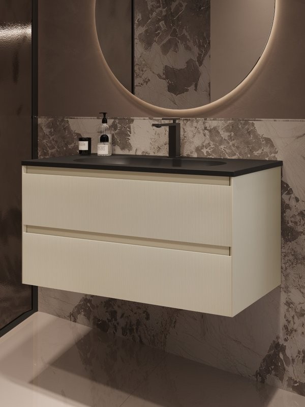 Тумба с раковиной Vincea Welle 100 m.beige soft-touch, раковина VCB-4H100A антрацит