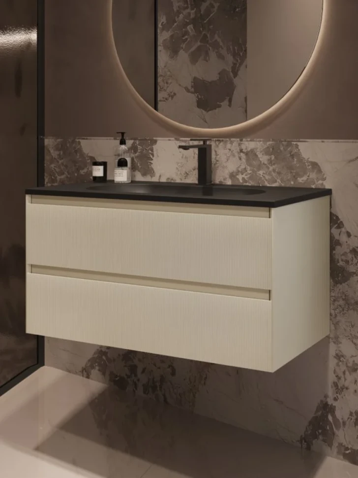 Тумба с раковиной Vincea Welle 100 m.beige soft-touch, раковина VCB-4H100A антрацит