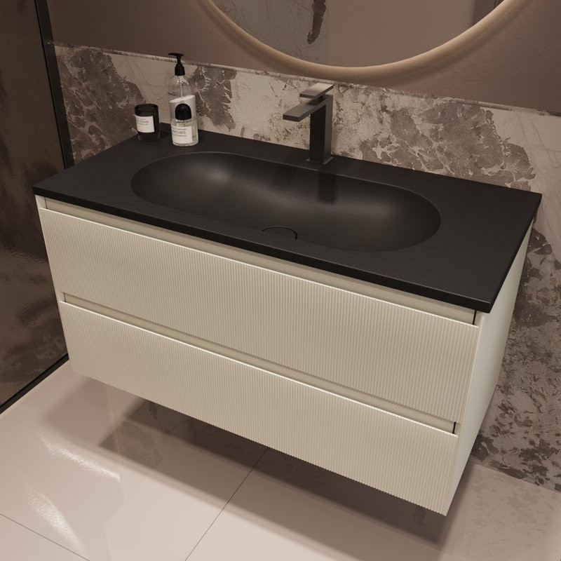 Тумба с раковиной Vincea Welle 100 m.beige soft-touch, раковина VCB-4H100A антрацит