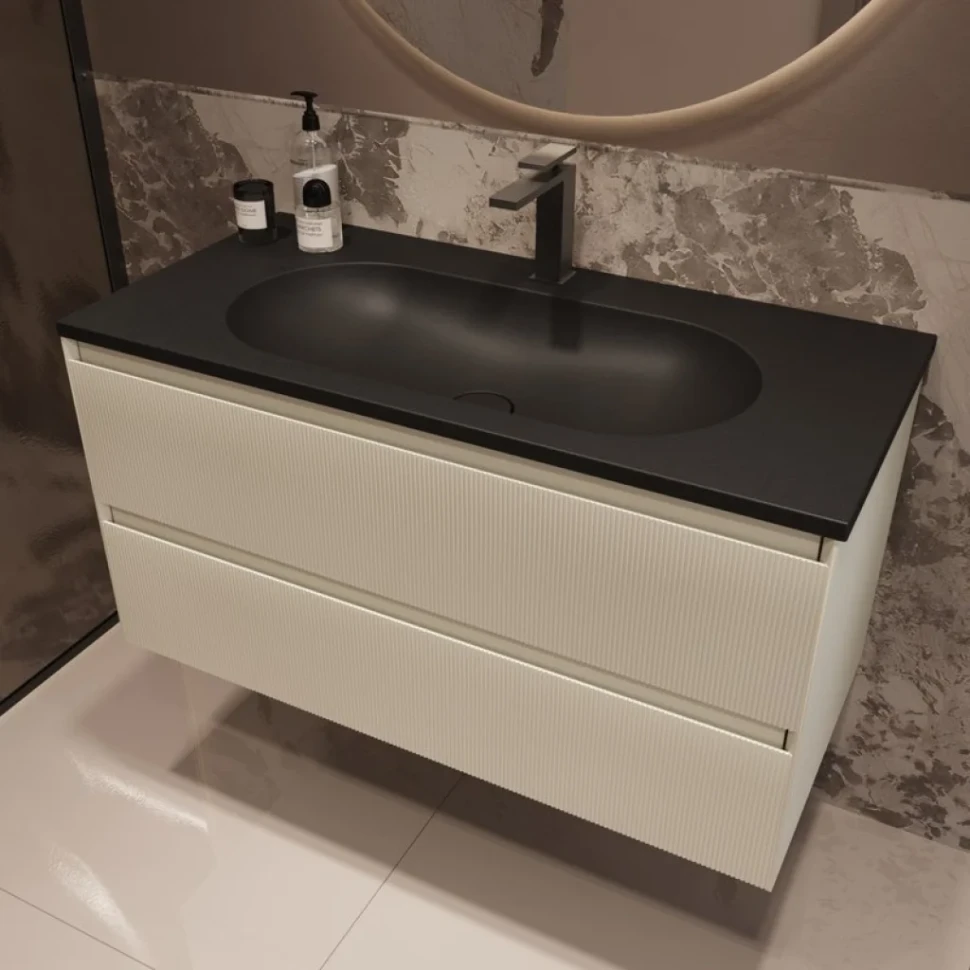 Тумба с раковиной Vincea Welle 100 m.beige soft-touch, раковина VCB-4H100A антрацит