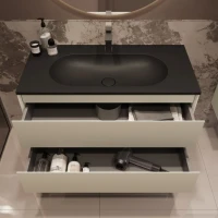 Тумба с раковиной Vincea Welle 100 m.beige soft-touch, раковина VCB-4H100A антрацит